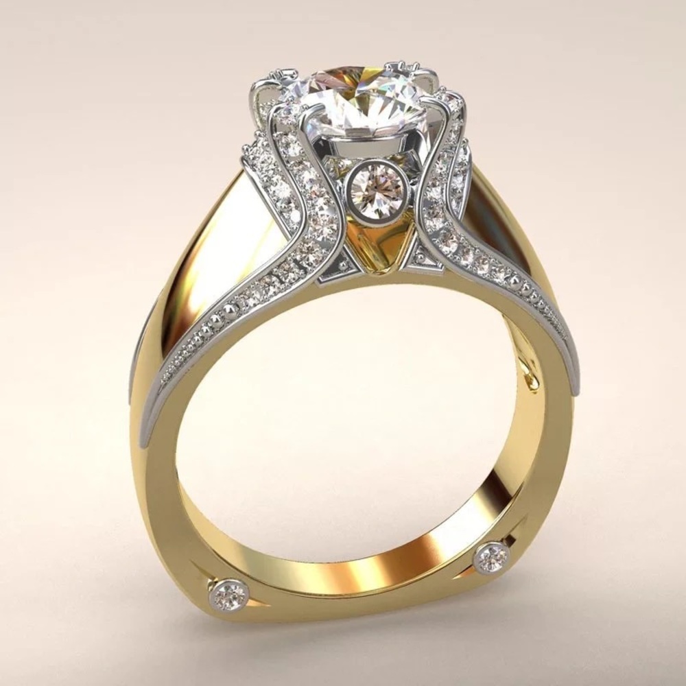 New Unisex Yellow Gold Plated Diamond Ring - Picture 1 of 7